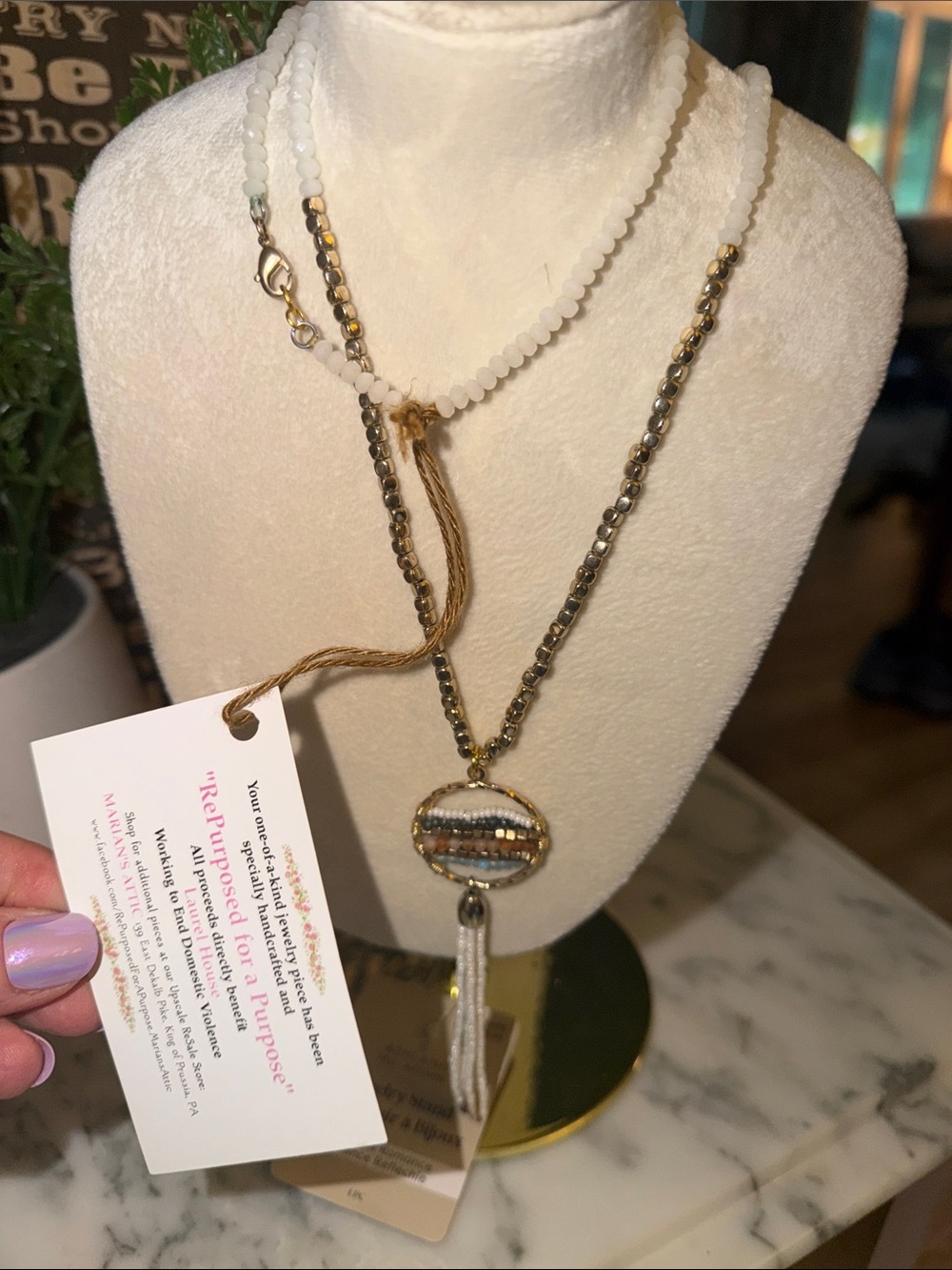 One-of-a-Kind -This handmade Beaded Circle w/Tassel Pendant Saves Lives deduct - Picture 2 of 8
